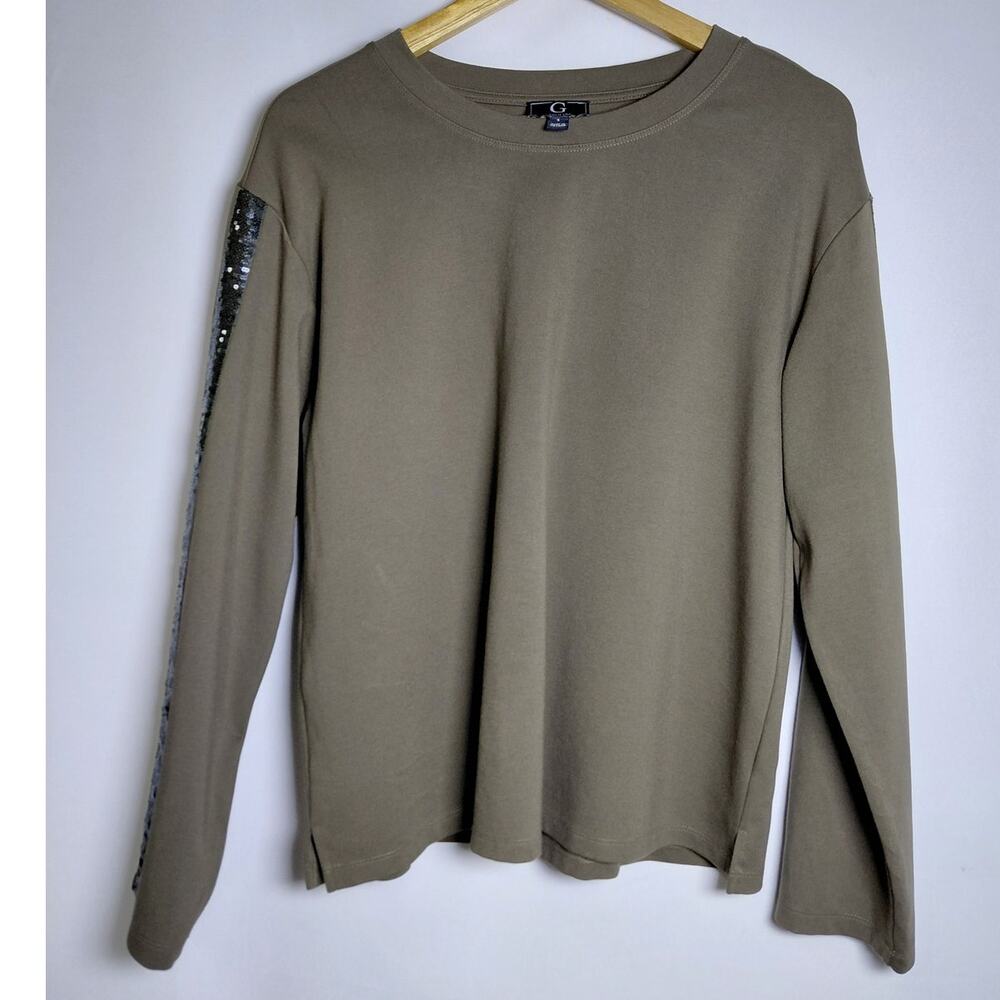 G BY GIULIANA Rayon Blend Sequin Stripe Long Sleeve Womens Sweater Size S